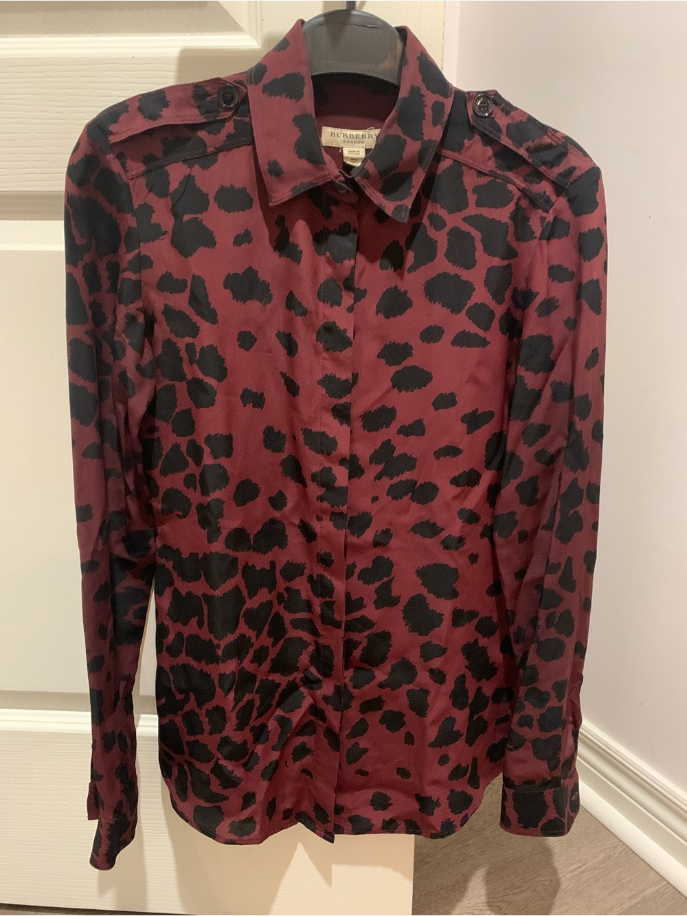 Burberry Burgundy and Black Printed Silk Shirt